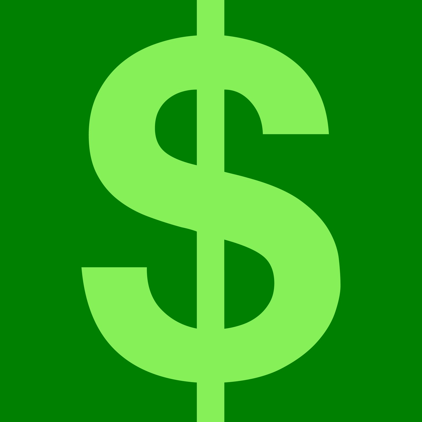 A green monochrome panel with a single large dollar sign