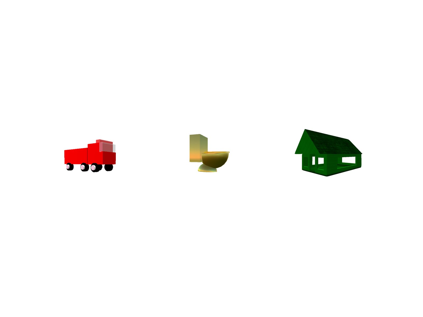 tausch·ware·handel — truck, golden toilet, house