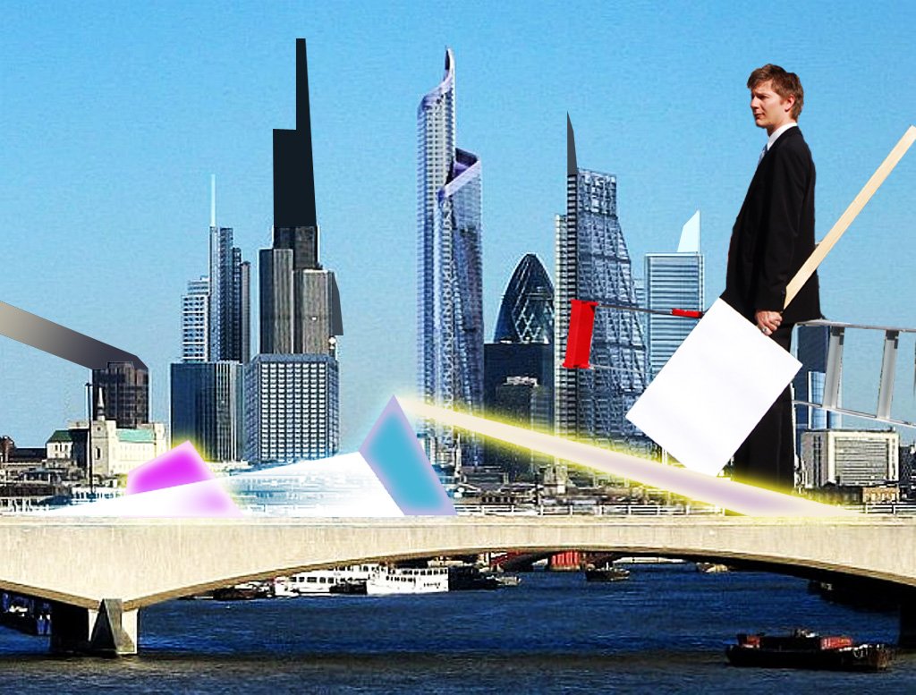 The artist as a London city boy against the skyline