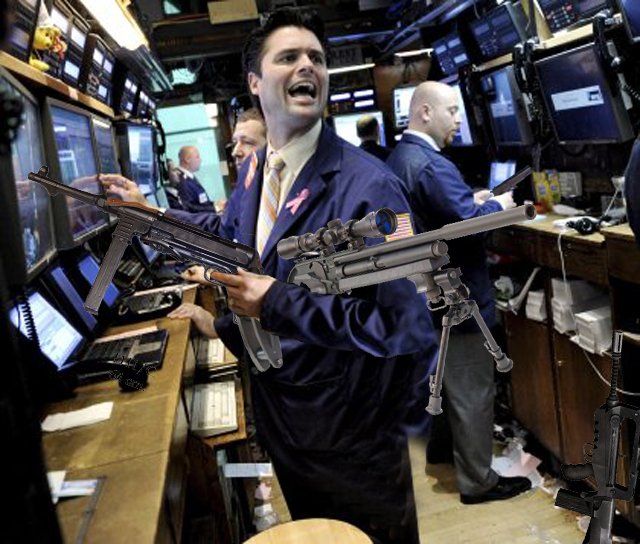 A trader on the floor wielding a machine gun — 'profits gushing again'